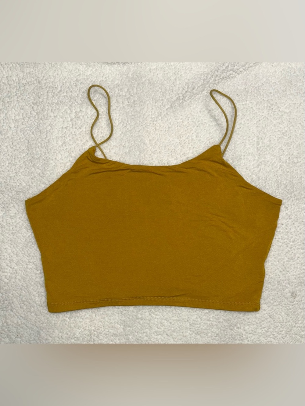 Fashion Nova Mustard Yellow Ribbed Spaghetti Strap Crop Top